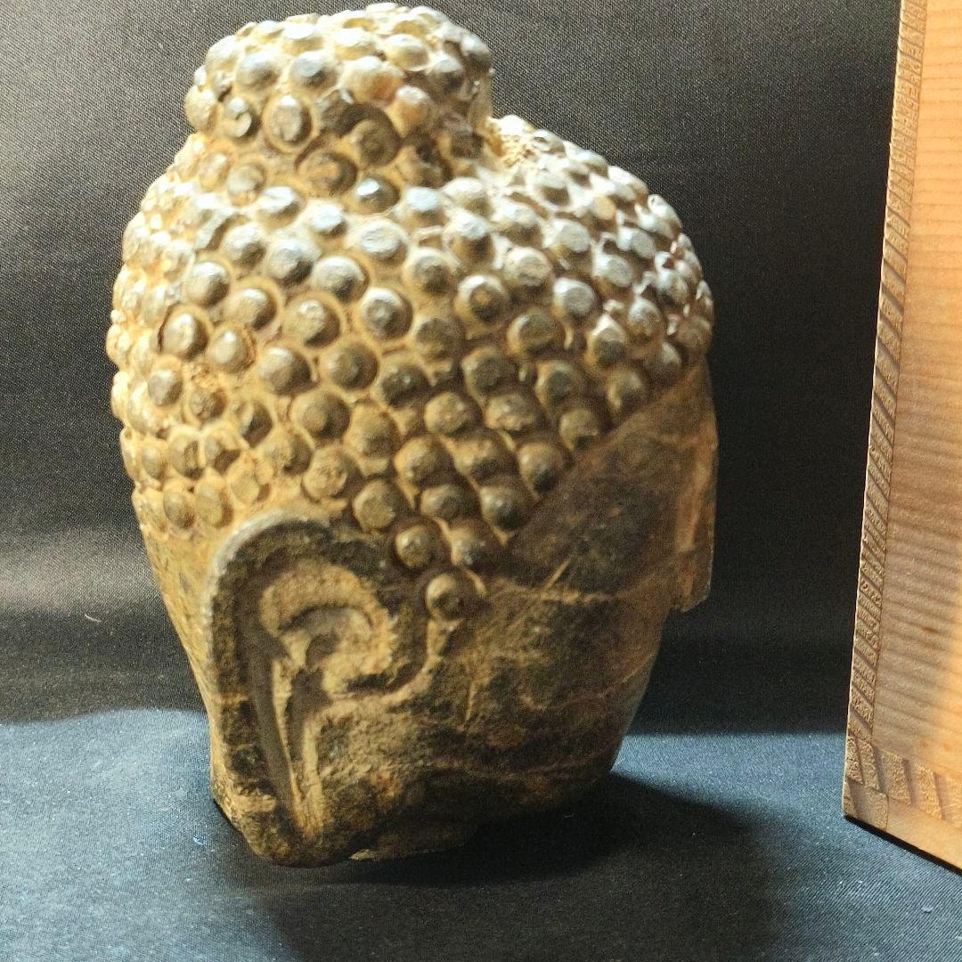 中国仏教美術 佛頭 天然石 手彫り骨董 アンティーク 石窟発掘 蒐集家放出極上品