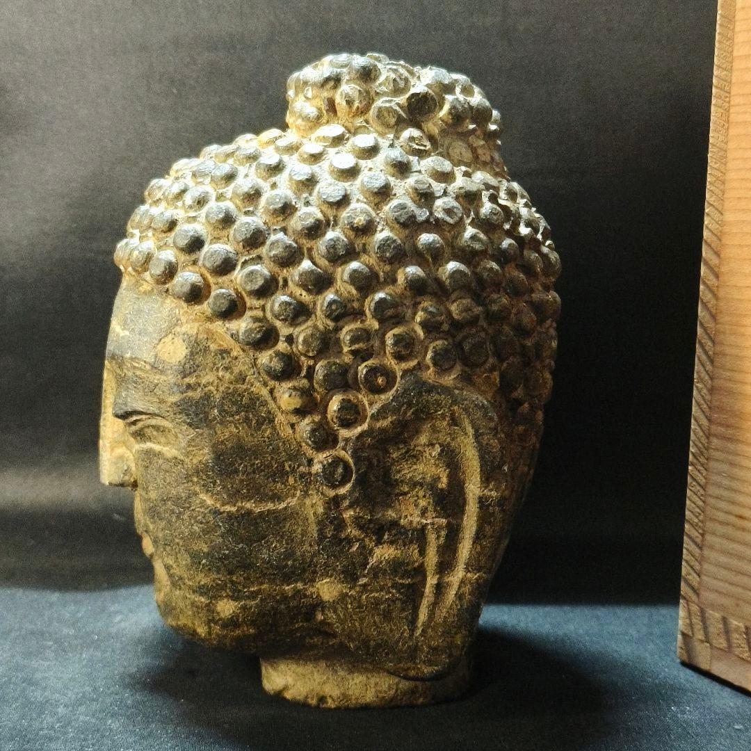 中国仏教美術 佛頭 天然石 手彫り骨董 アンティーク 石窟発掘 蒐集家放出極上品