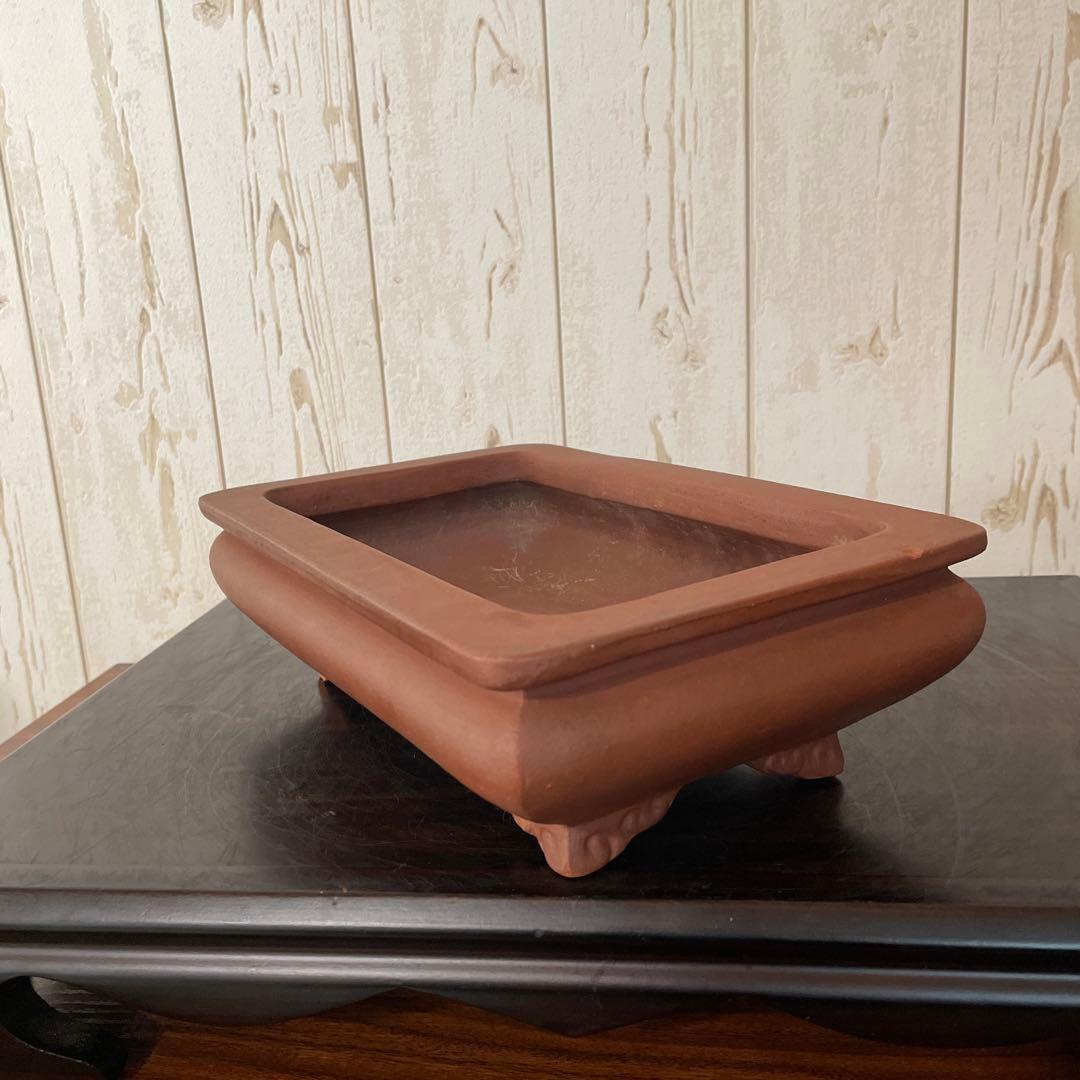 盆栽鉢　時代鉢　大正鉢　植木鉢　常滑焼　朱泥　袋式　雲足　呉推周製