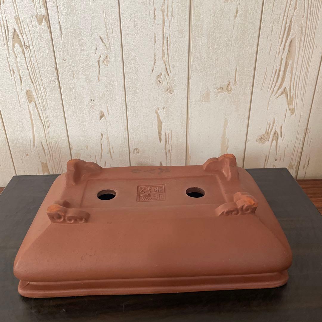 盆栽鉢　時代鉢　大正鉢　植木鉢　常滑焼　朱泥　袋式　雲足　呉推周製