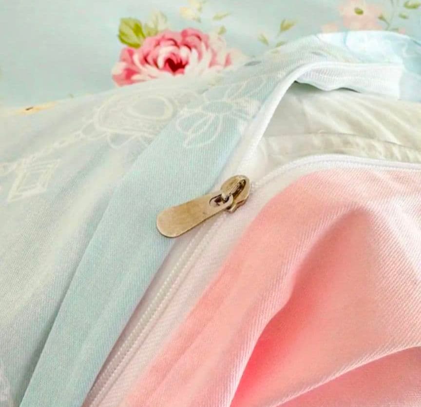 新品★水色薔薇小花リボンレース柄綿100%シングル掛け布団カバー1枚枕カバー2枚