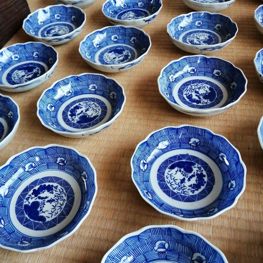 古伊万里　染付線描膾皿　20枚　14.5cm　幕末〜明治初期