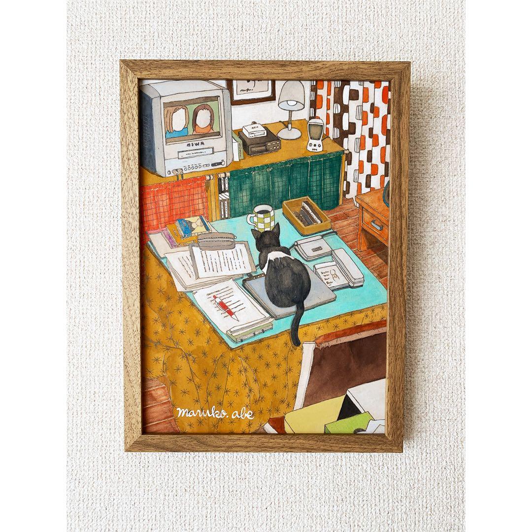 《送料無料》原画「こたつの猫」猫イラスト 水彩画