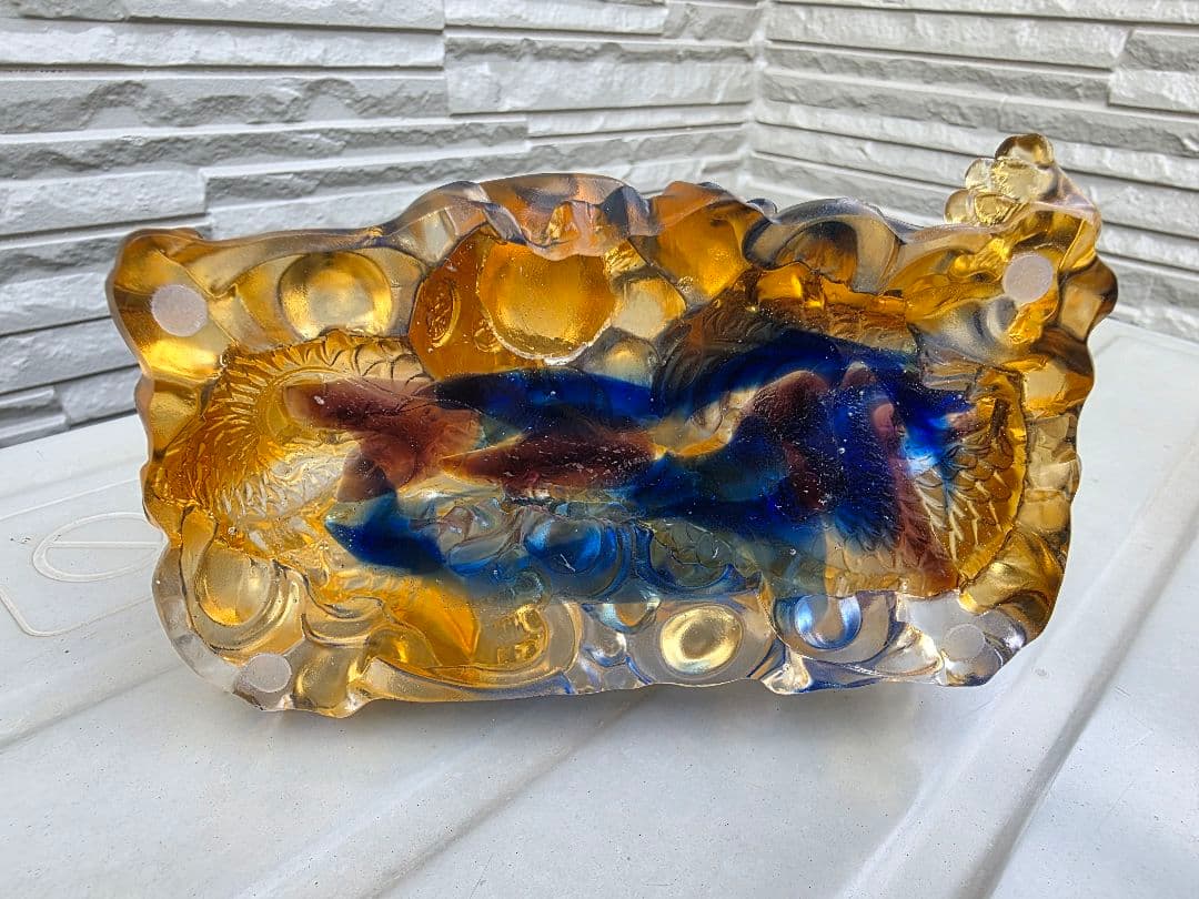 瑠璃ガラス製　龍　5本爪　置物 綺麗　開運　龍神