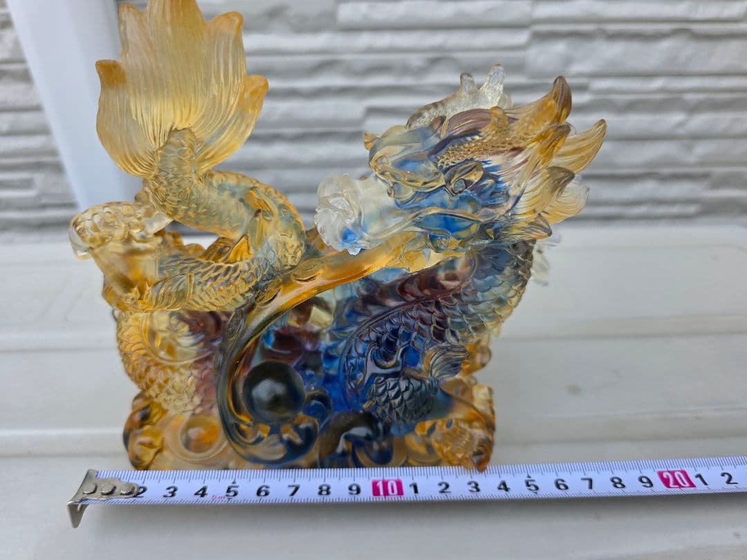 瑠璃ガラス製　龍　5本爪　置物 綺麗　開運　龍神