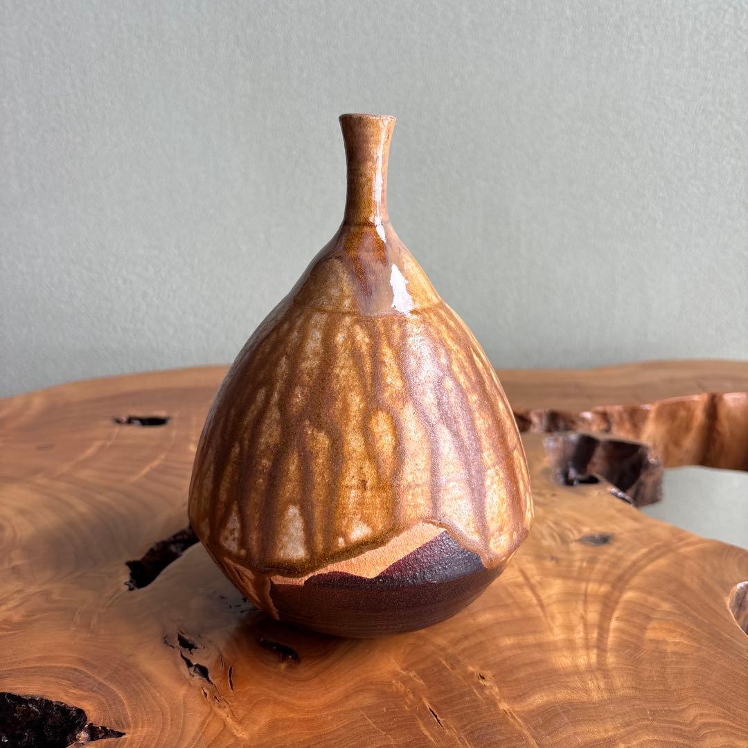 黄瀬戸花入 小崎一陽造 一輪挿し 共箱 20.5cm