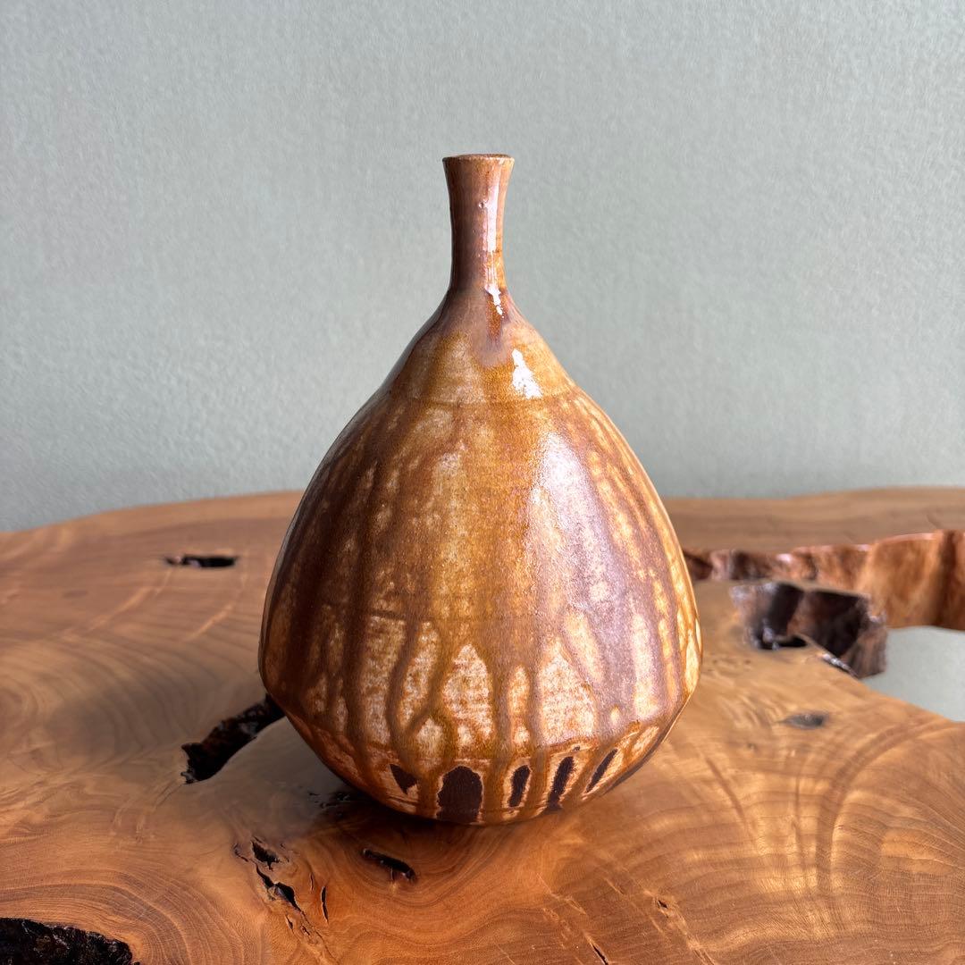 黄瀬戸花入 小崎一陽造 一輪挿し 共箱 20.5cm