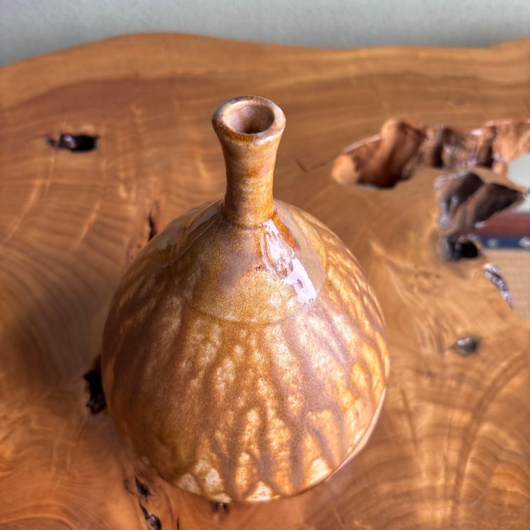 黄瀬戸花入 小崎一陽造 一輪挿し 共箱 20.5cm