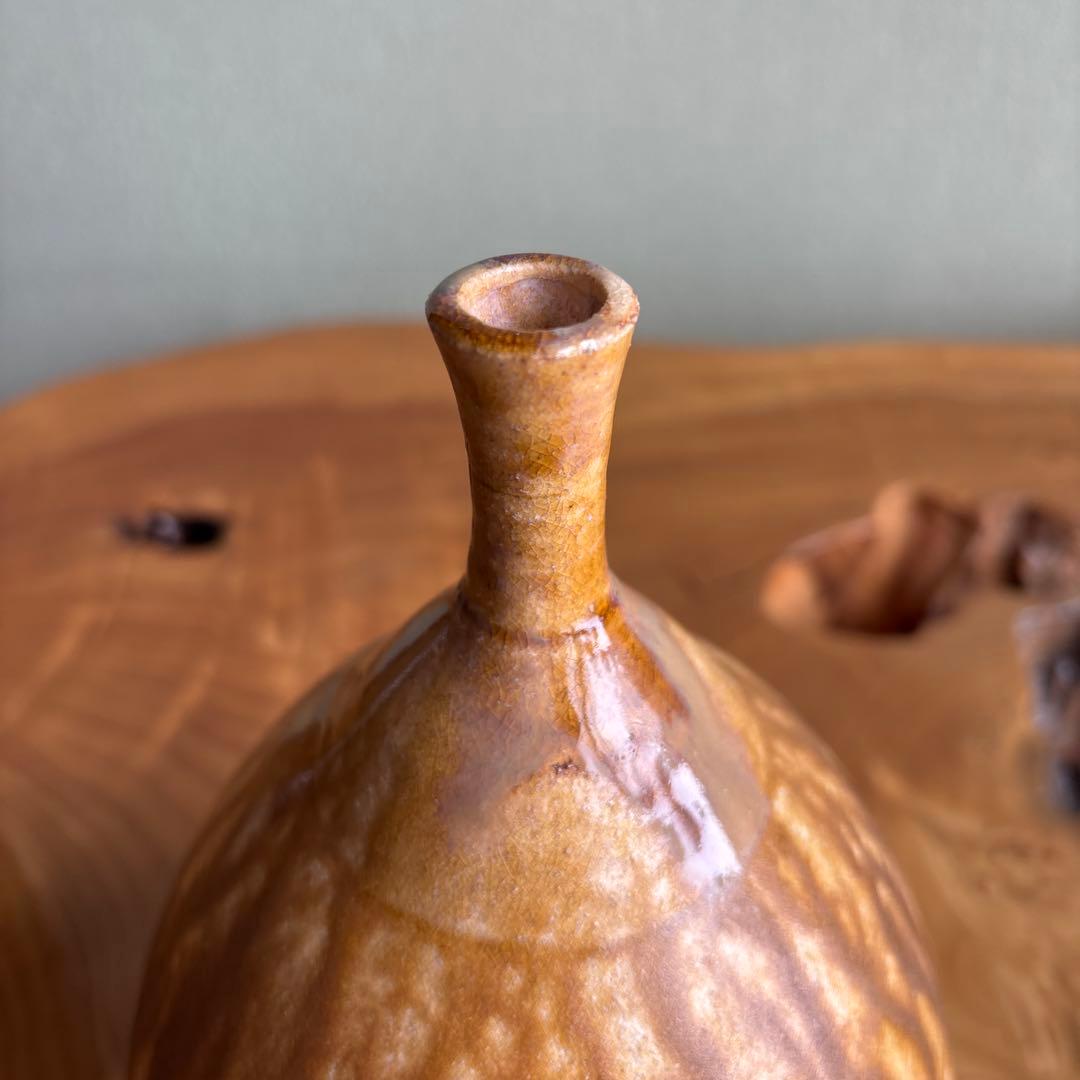 黄瀬戸花入 小崎一陽造 一輪挿し 共箱 20.5cm