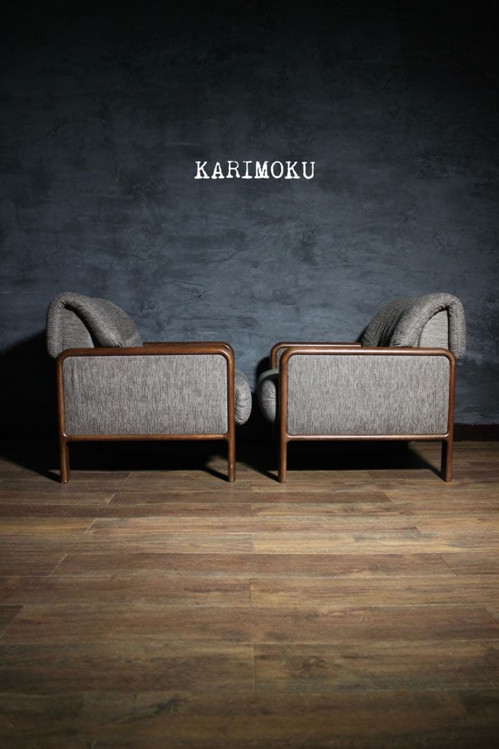 自社配達可〜カリモク20万 アームソファ ×2 ファブリック 1人掛けオールド