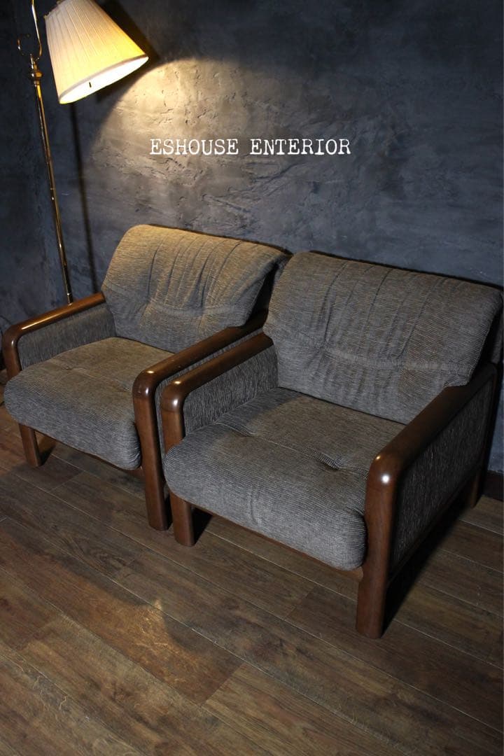 自社配達可〜カリモク20万 アームソファ ×2 ファブリック 1人掛けオールド