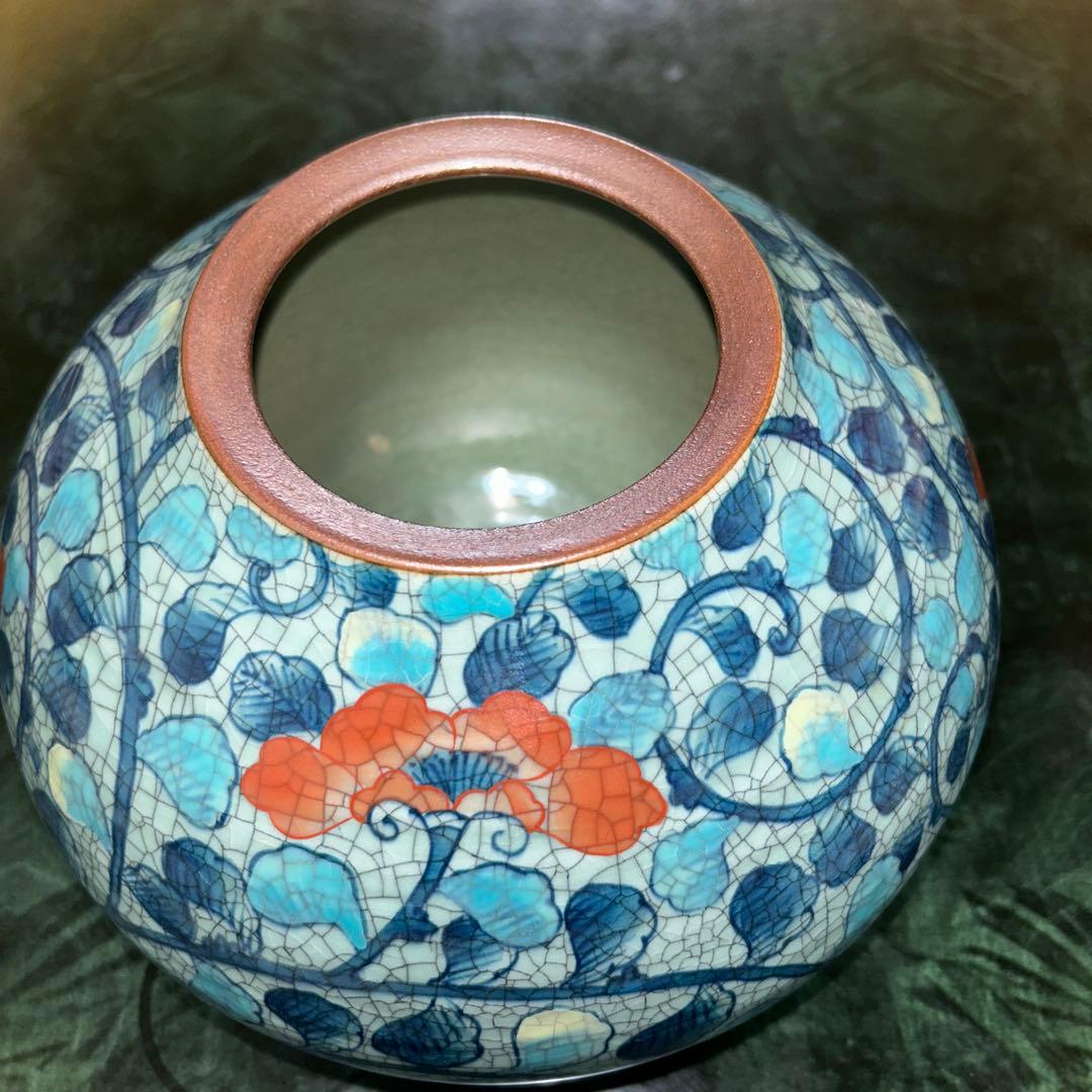 青と赤の花模様 陶器製花瓶 23xH20口径8 - メルカリ