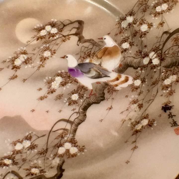 オールドノリタケ 金彩プレート③鈴木造　月と桜と鳥の絵図