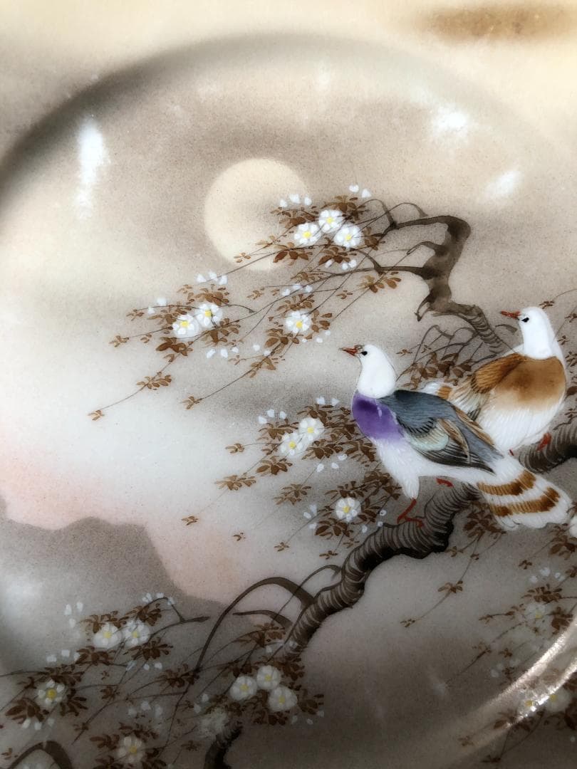 オールドノリタケ 金彩プレート③鈴木造　月と桜と鳥の絵図