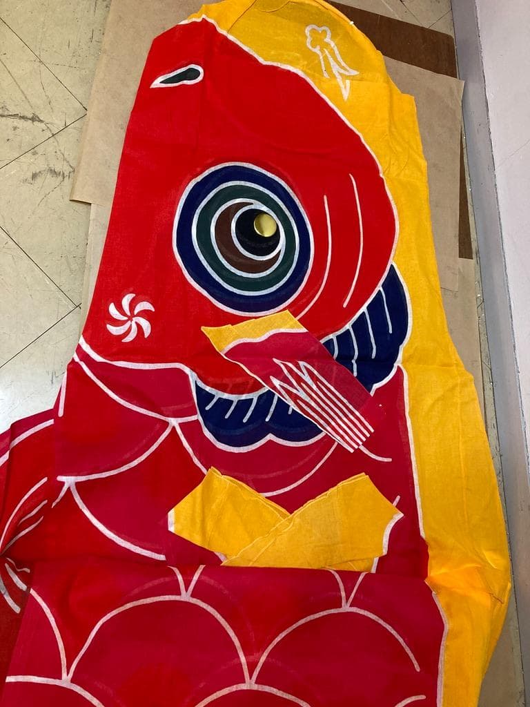 現品限り 希少　太郎鯉 鯉のぼり 赤/黄 5m 目金属製　木綿 新品 昭和レトロ