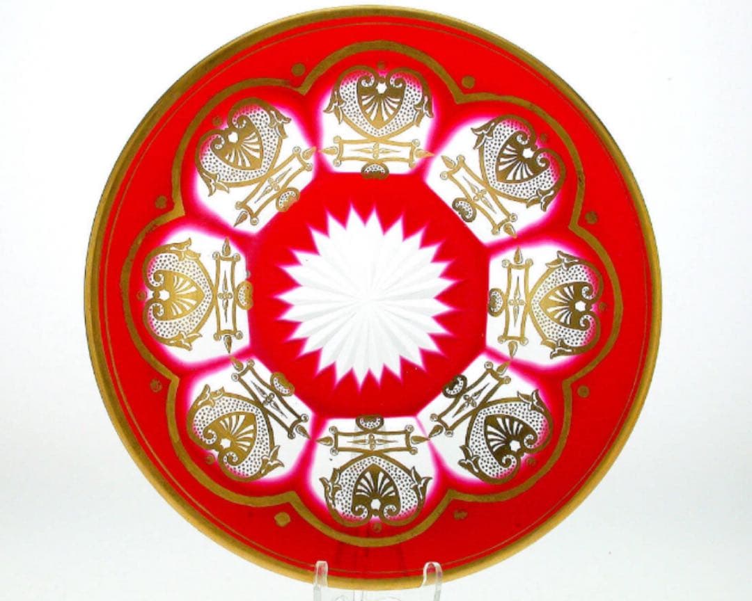 オールドバカラ　赤　金赤金彩帝政様式装飾紋　ラージボール&プレート　アンティーク