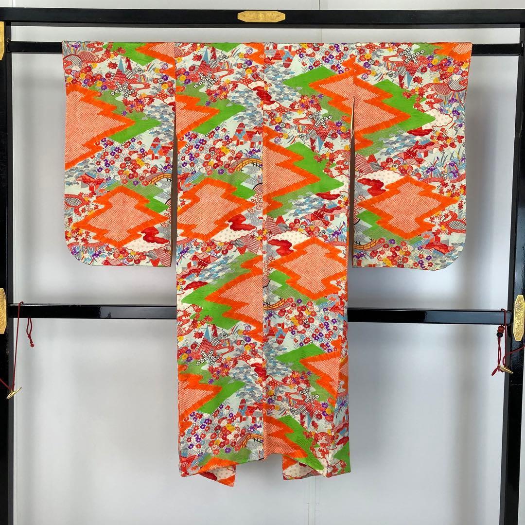 子供着物 七五三 3歳 松皮菱 花模様 絞り模様 CK-7378