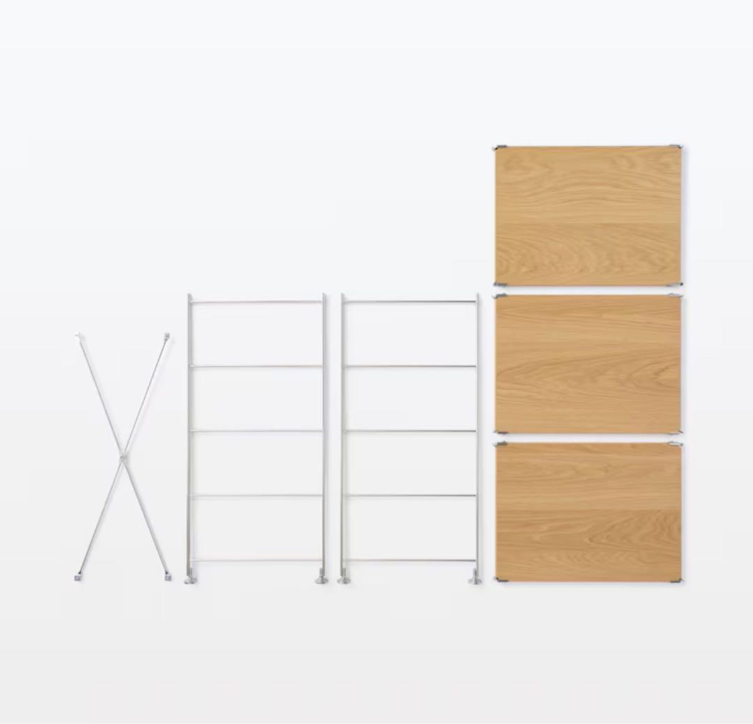 無印良品ステンレスユニットシェルフ　オーク材棚セット　小