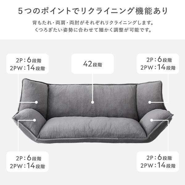 リクライニング フロアソファ 2人掛け ブルーグレー リクライニングソファ
