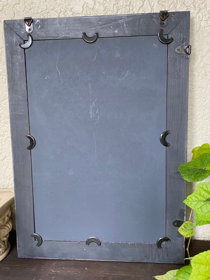 ヴィンテージ風　木製装飾ミラー 長方形 グレー