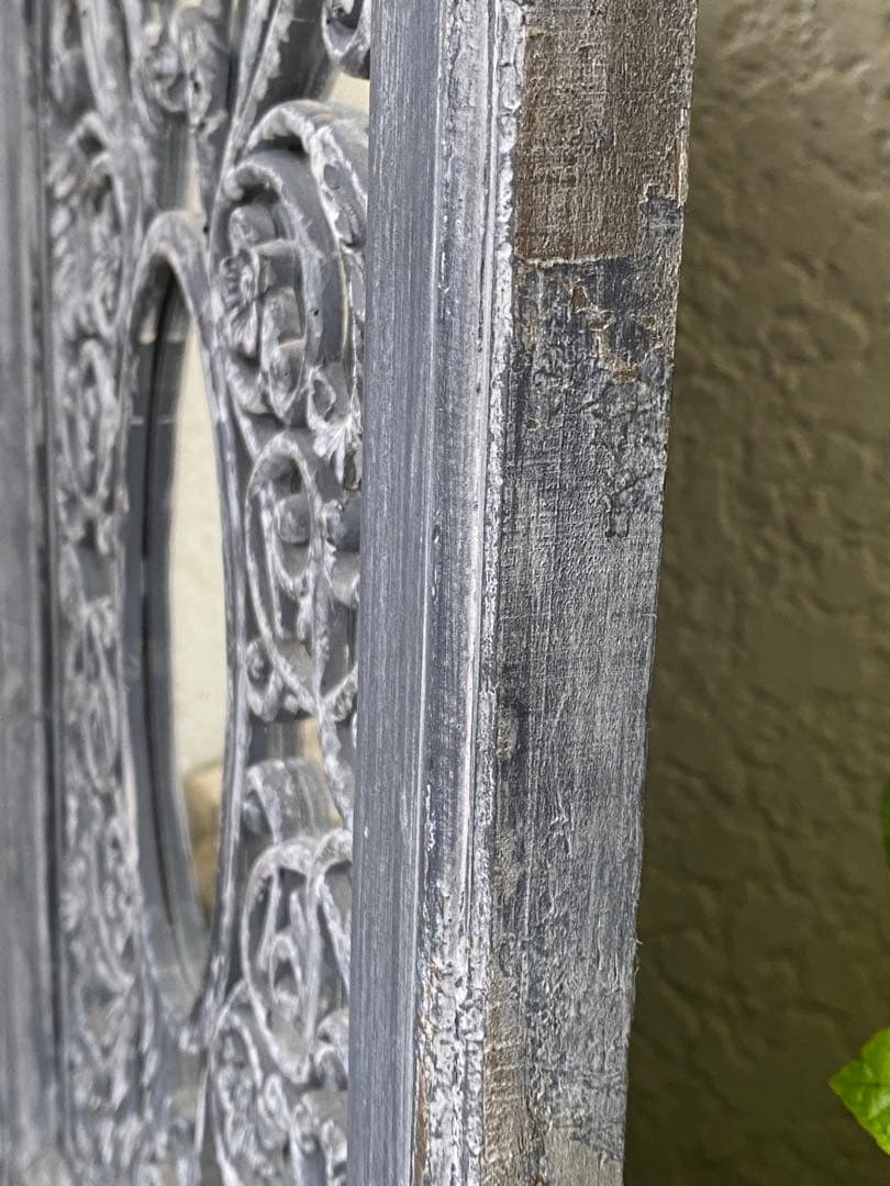 ヴィンテージ風　木製装飾ミラー 長方形 グレー