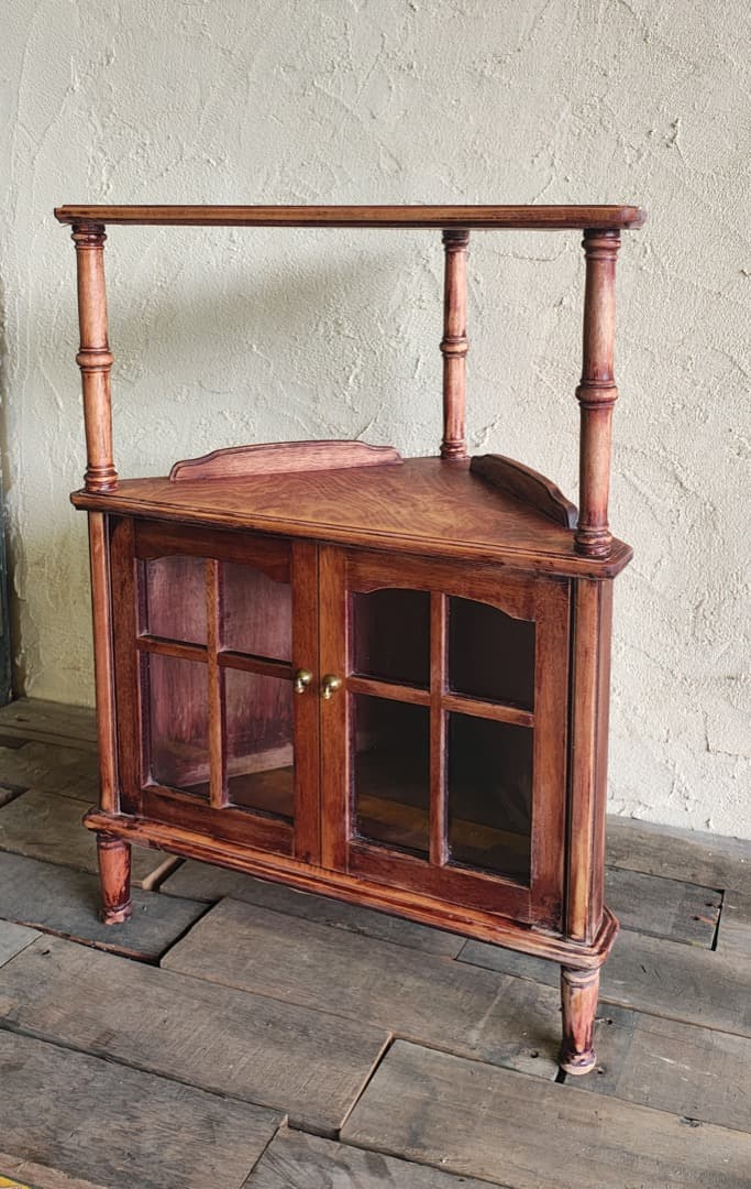 木製ブラウンキャビネット コーナーキャビネット　ビンテージ M0186