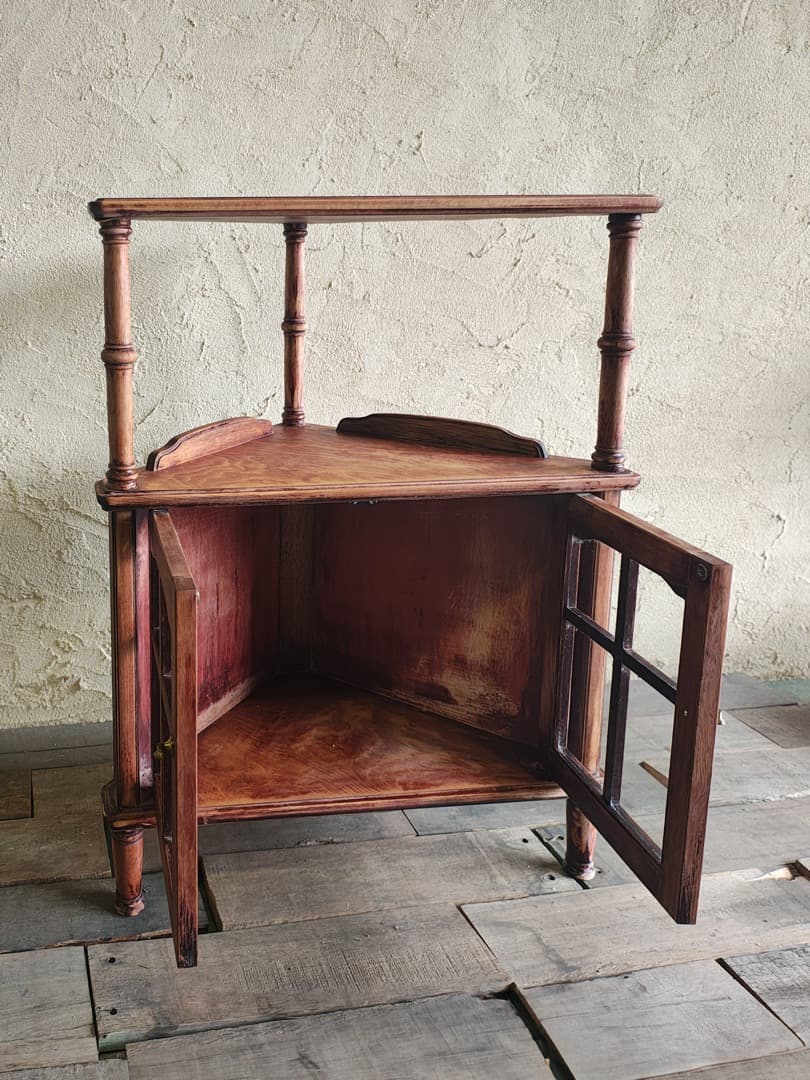 木製ブラウンキャビネット コーナーキャビネット　ビンテージ M0186