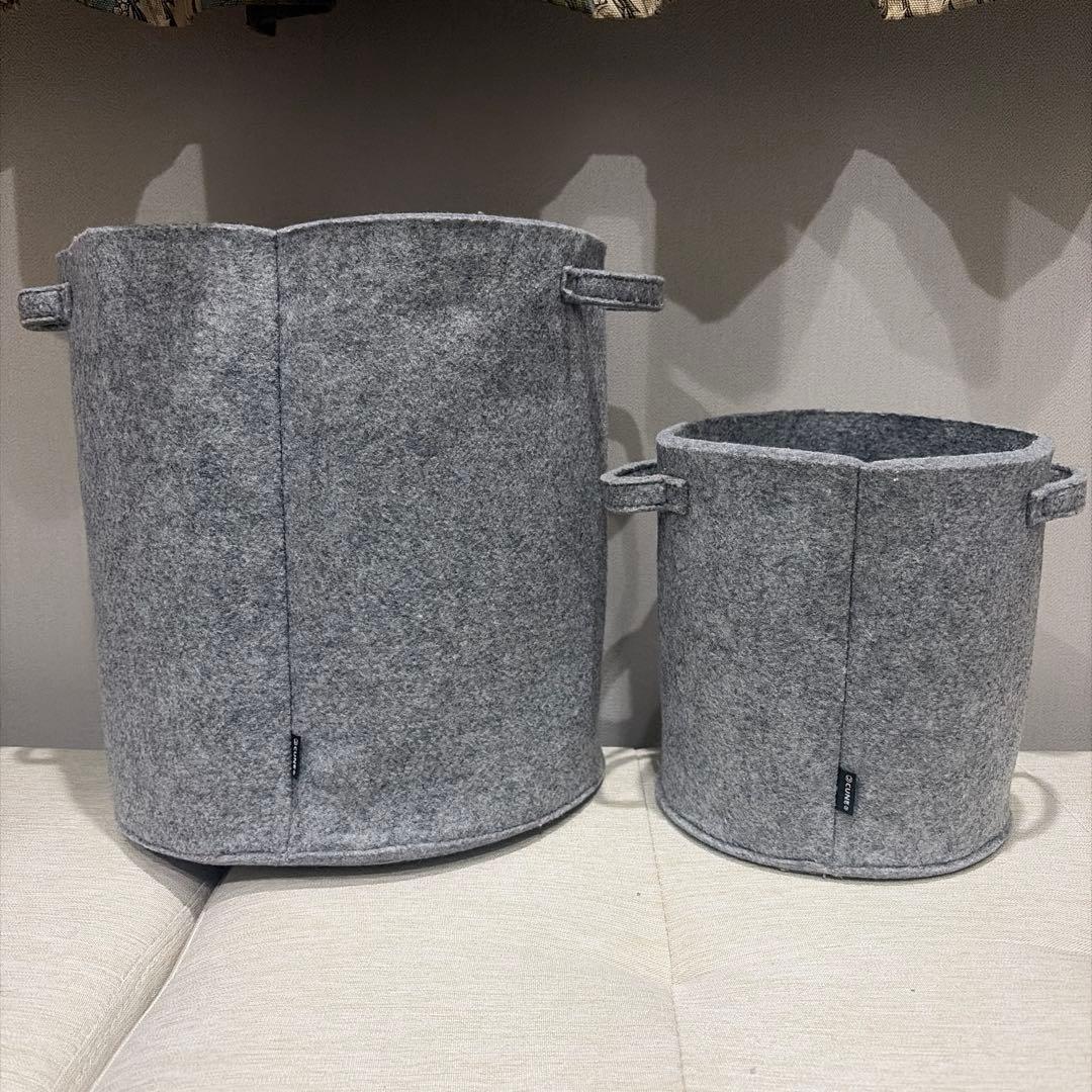CUNE ウサギ フェルト製ラウンドボックス バケツ型収納ケース 大小2個セット