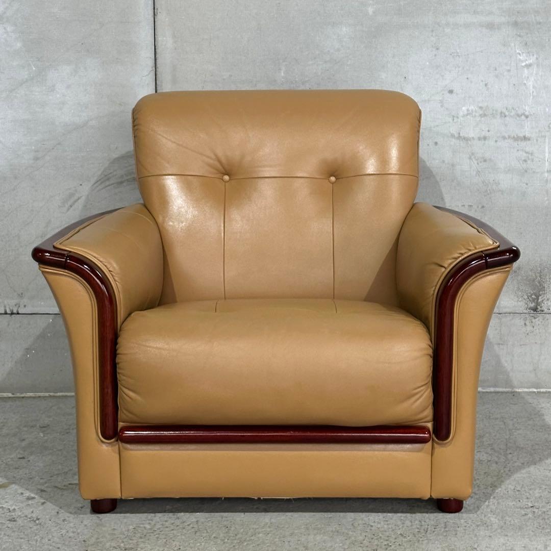 ✦昭和レトロ✦ミッドセンチュリー 1人掛けソファー木製フレーム ベージュ合成皮革