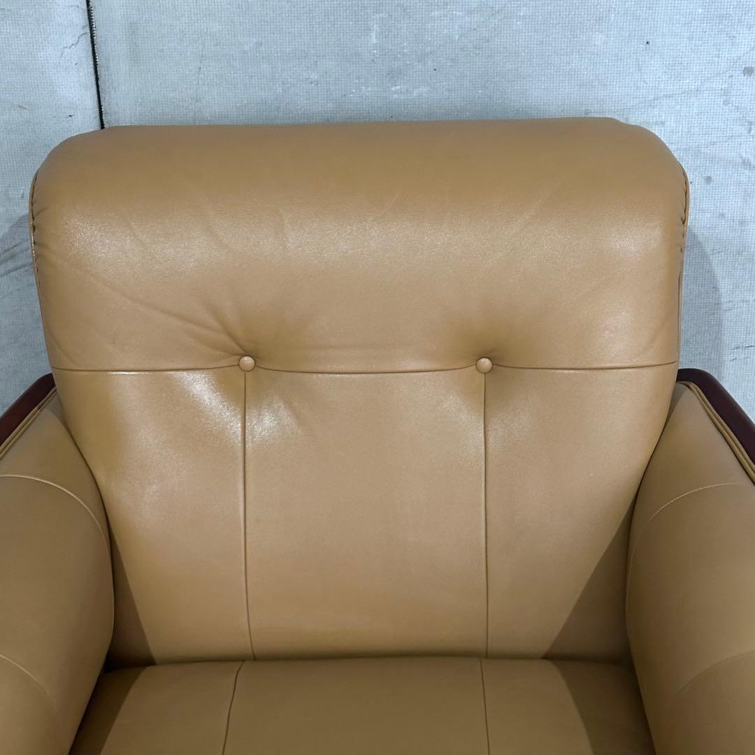 ✦昭和レトロ✦ミッドセンチュリー 1人掛けソファー木製フレーム ベージュ合成皮革