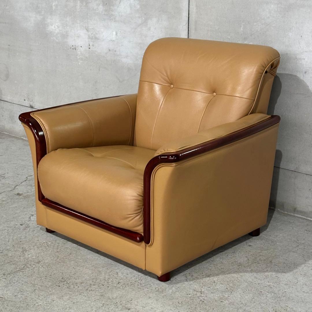 ✦昭和レトロ✦ミッドセンチュリー 1人掛けソファー木製フレーム ベージュ合成皮革