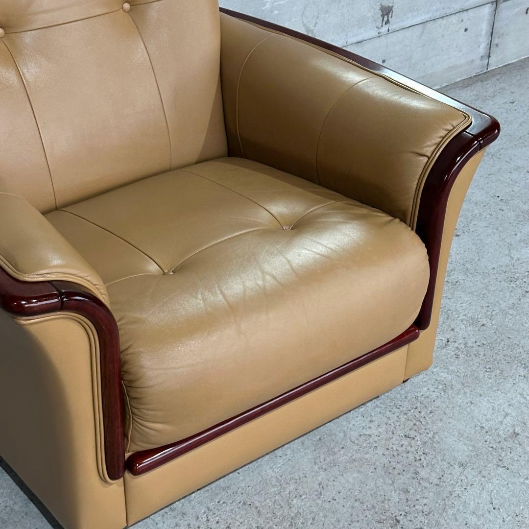 ✦昭和レトロ✦ミッドセンチュリー 1人掛けソファー木製フレーム ベージュ合成皮革