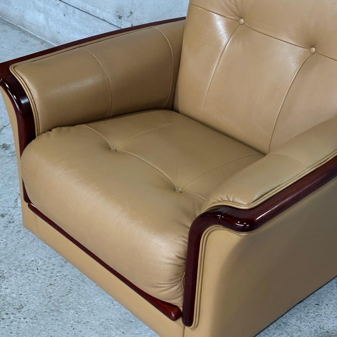 ✦昭和レトロ✦ミッドセンチュリー 1人掛けソファー木製フレーム ベージュ合成皮革
