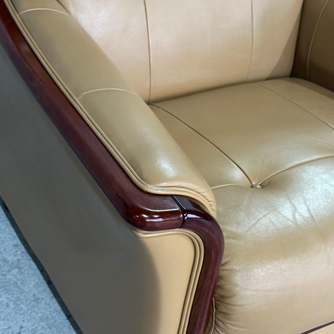 ✦昭和レトロ✦ミッドセンチュリー 1人掛けソファー木製フレーム ベージュ合成皮革