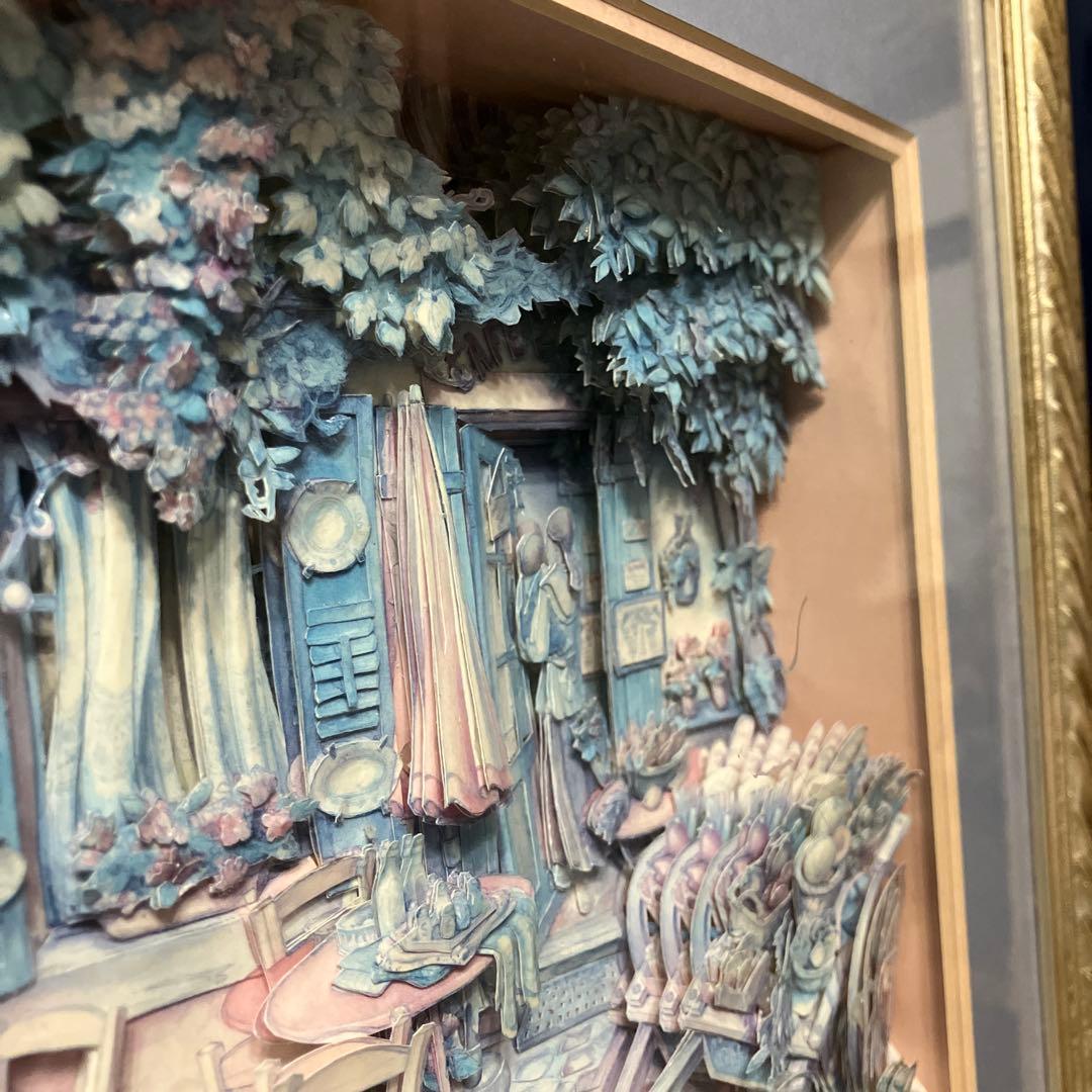 シャドーボックス完成品 kim Jacobs 額付き 立体アート カフェ風景