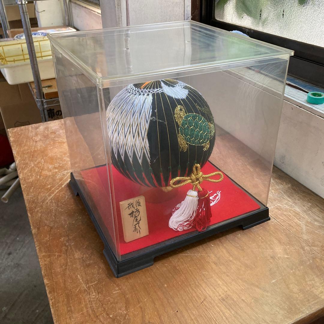 大きいサイズ 栃尾てまり 鶴亀 金銀糸 直径22cm ケース付き 手毬 手鞠