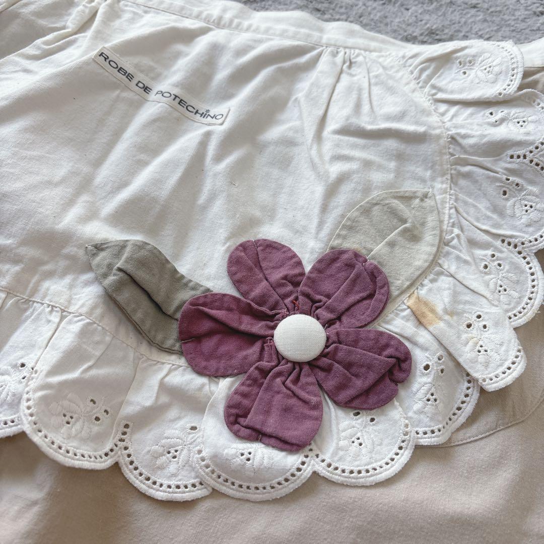 POTECHINO ポテチーノ 2段フリル お花モチーフ エプロン 前掛けレース