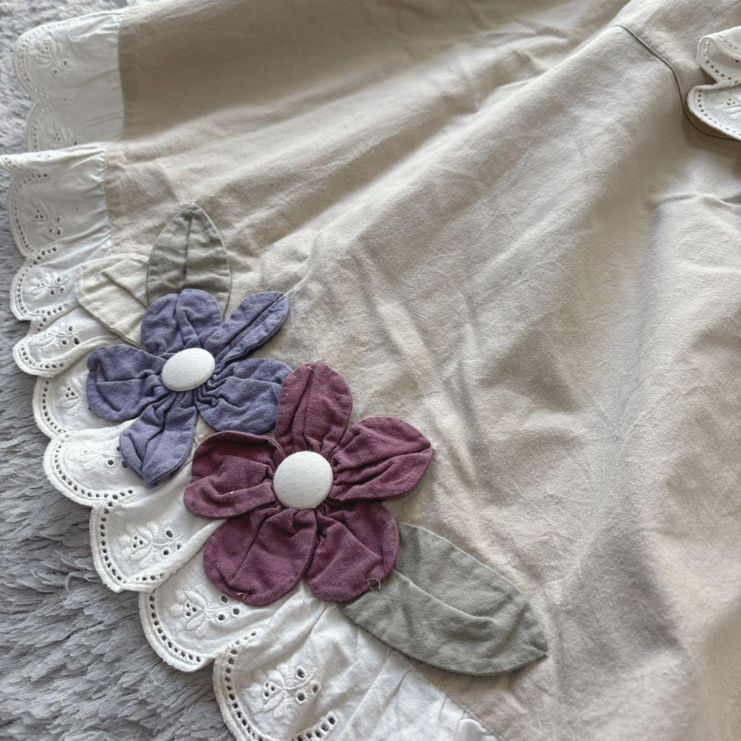 POTECHINO ポテチーノ 2段フリル お花モチーフ エプロン 前掛けレース