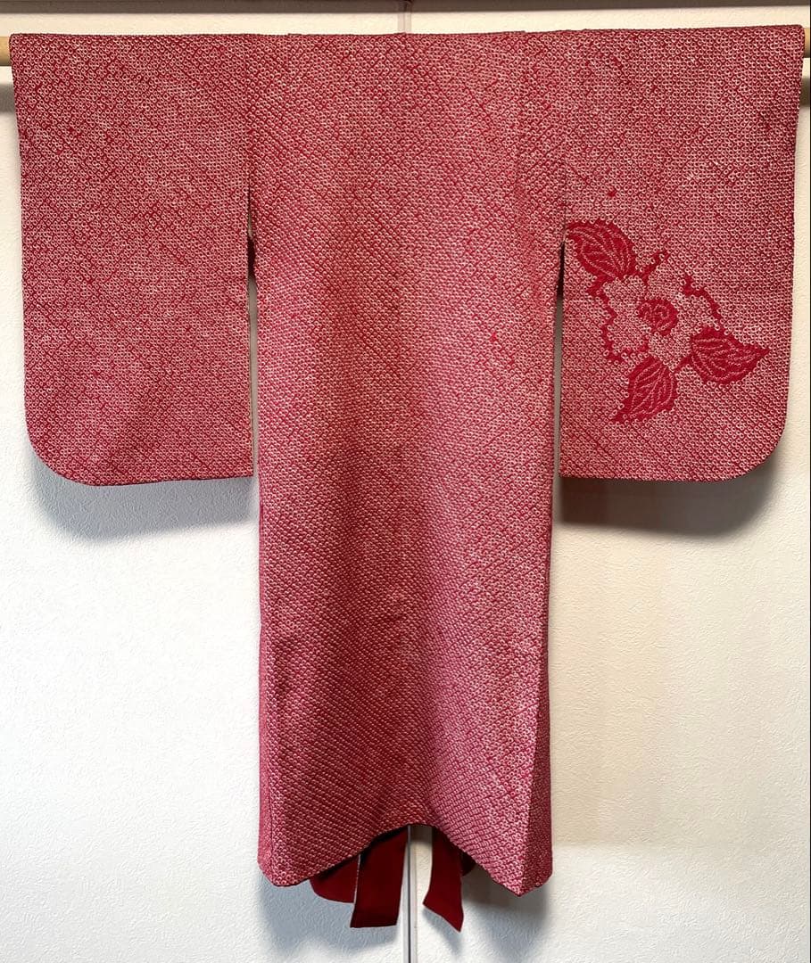 □七五三　3歳正絹女児用総絞り振り袖着物　鹿の子　シボ