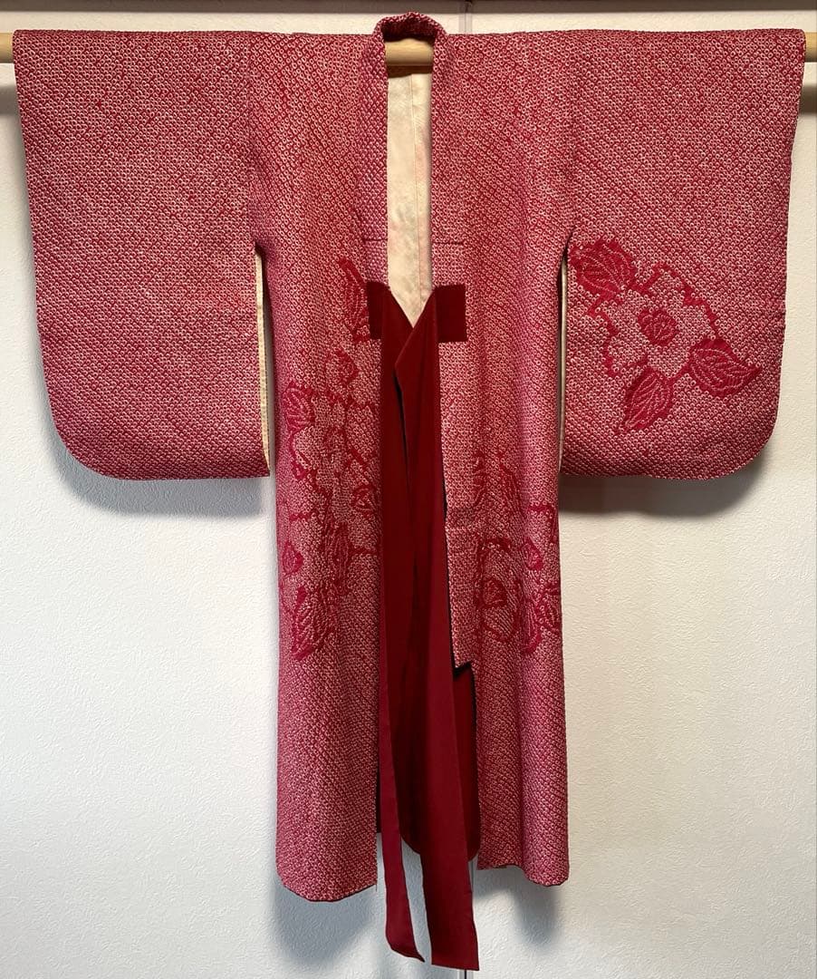 □七五三　3歳正絹女児用総絞り振り袖着物　鹿の子　シボ