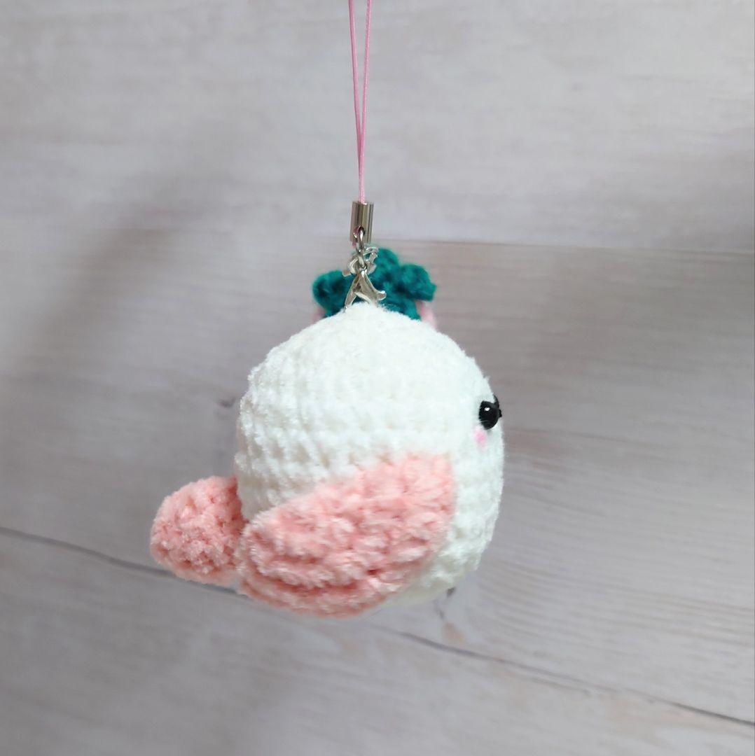 【オーダー承ります】あみぐるみ シマエナガ　イチゴ　いちご　苺　ストラップ