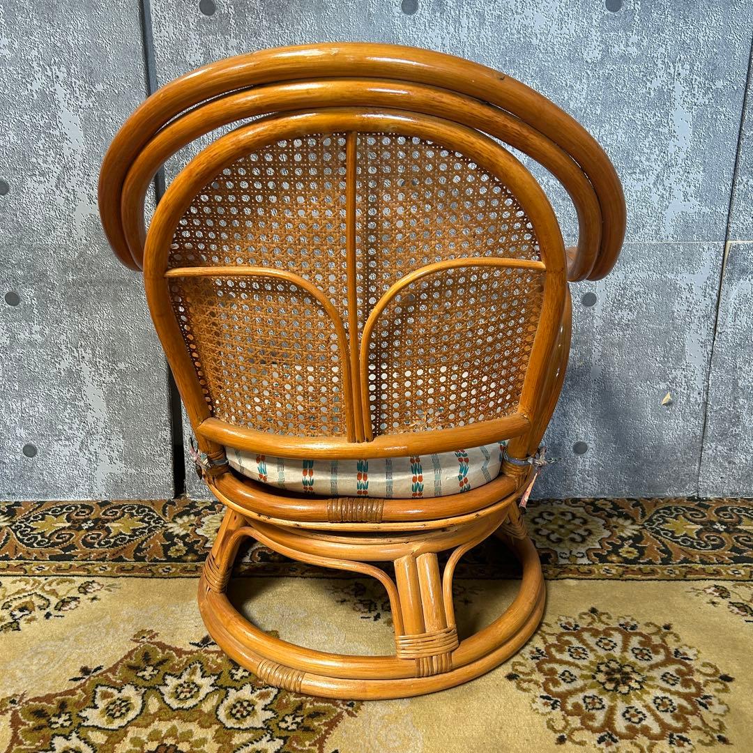 ꧁籐家具꧂回転式ラタン高座椅子&ガラステーブルセット アーム チェア クッション