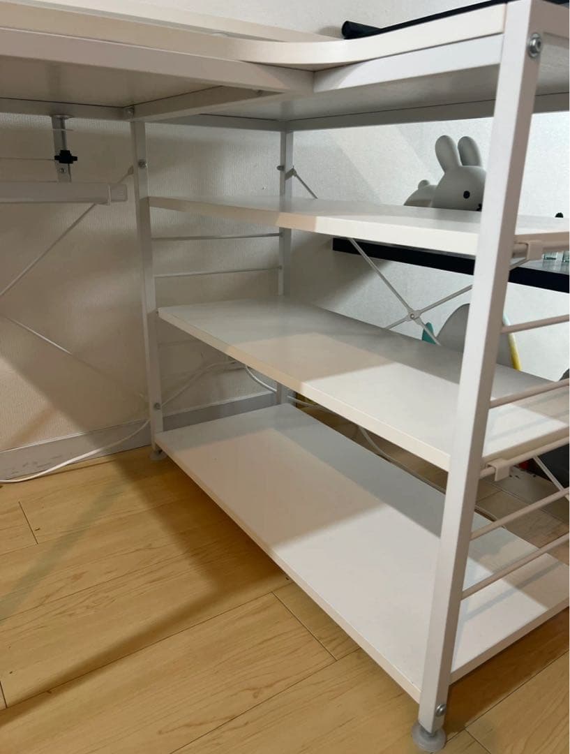 ホワイト L字型デスク 3段棚付き ※直接お渡し値引きあり