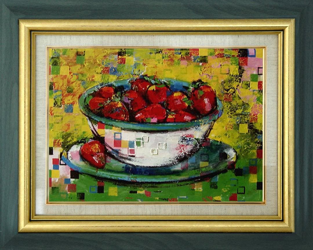 油絵 菅家令子 絵 絵画インテリア額付(黒) uF6-061003 静物フルーツ