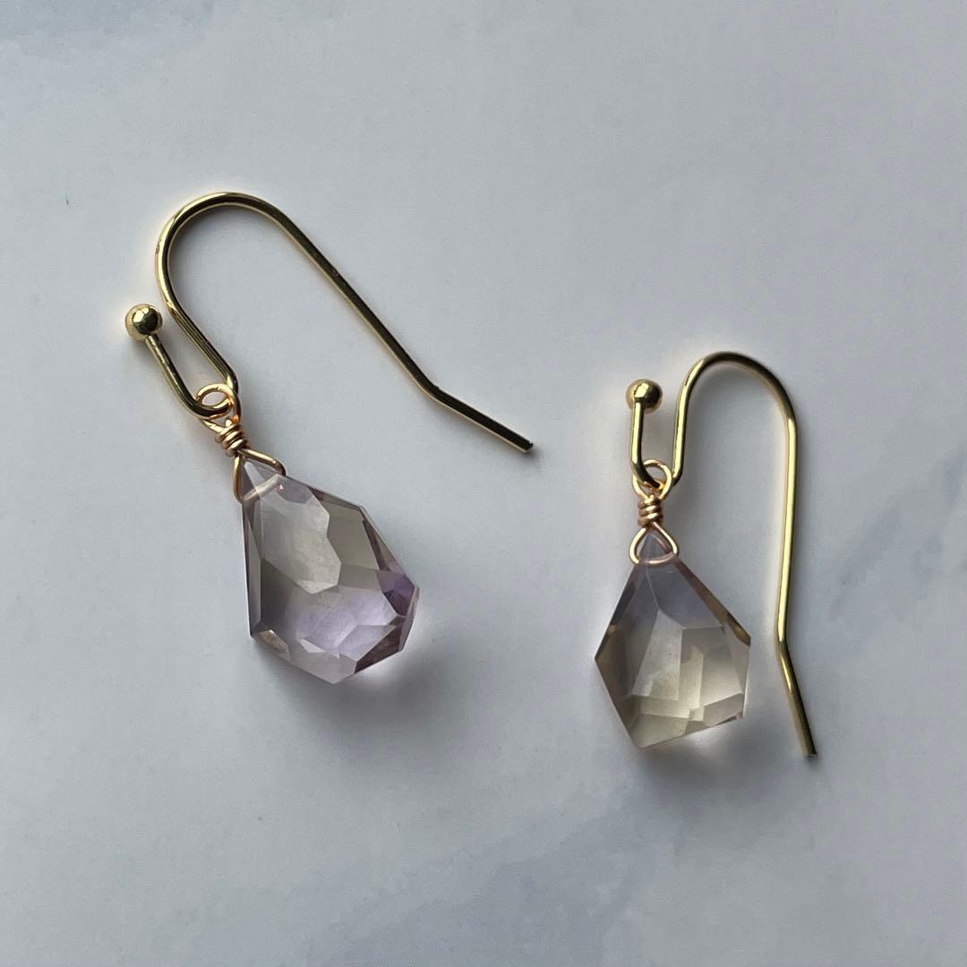 ラフカット アメトリン 一粒 シンプル ミニ フック ピアス 14kgf