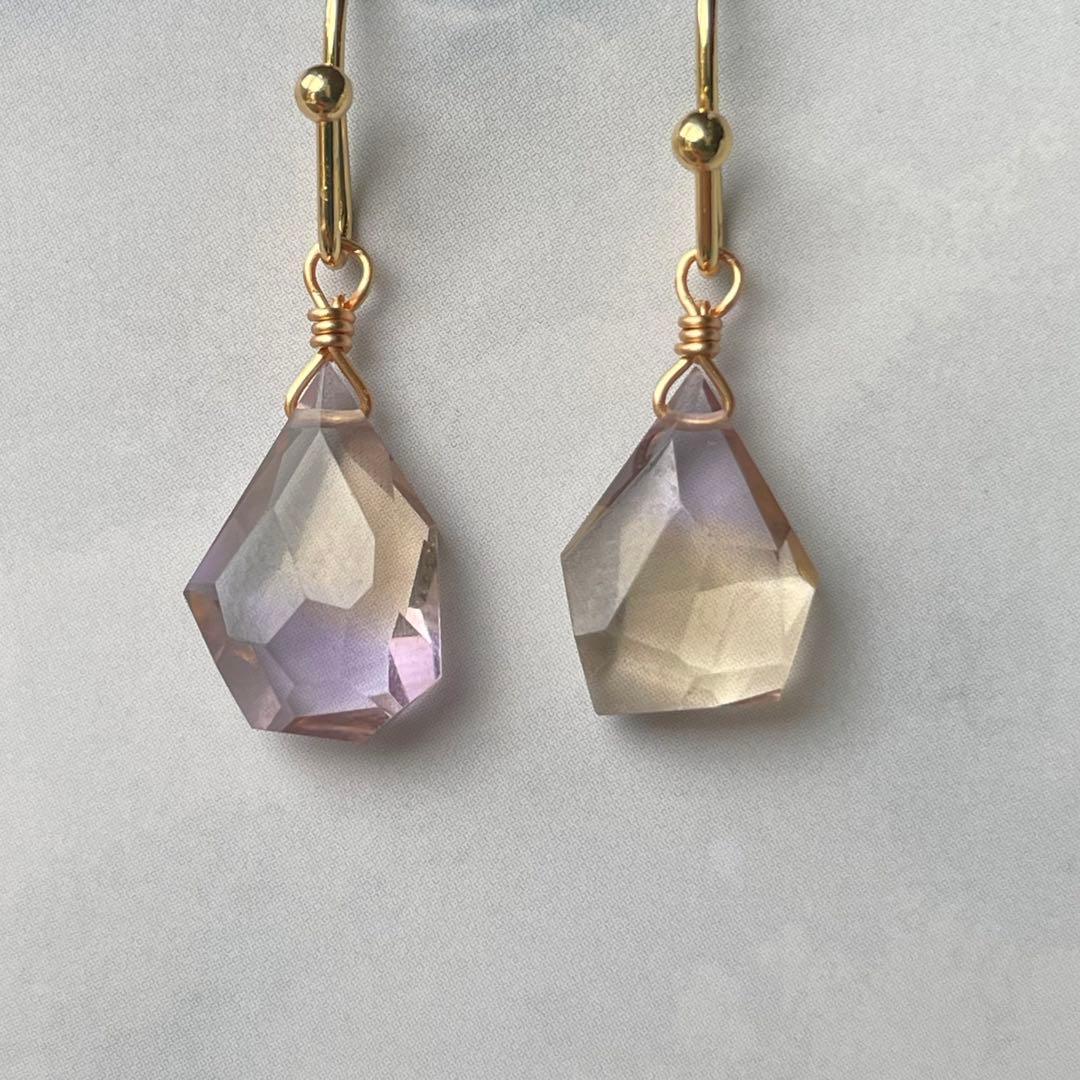 ラフカット アメトリン 一粒 シンプル ミニ フック ピアス 14kgf