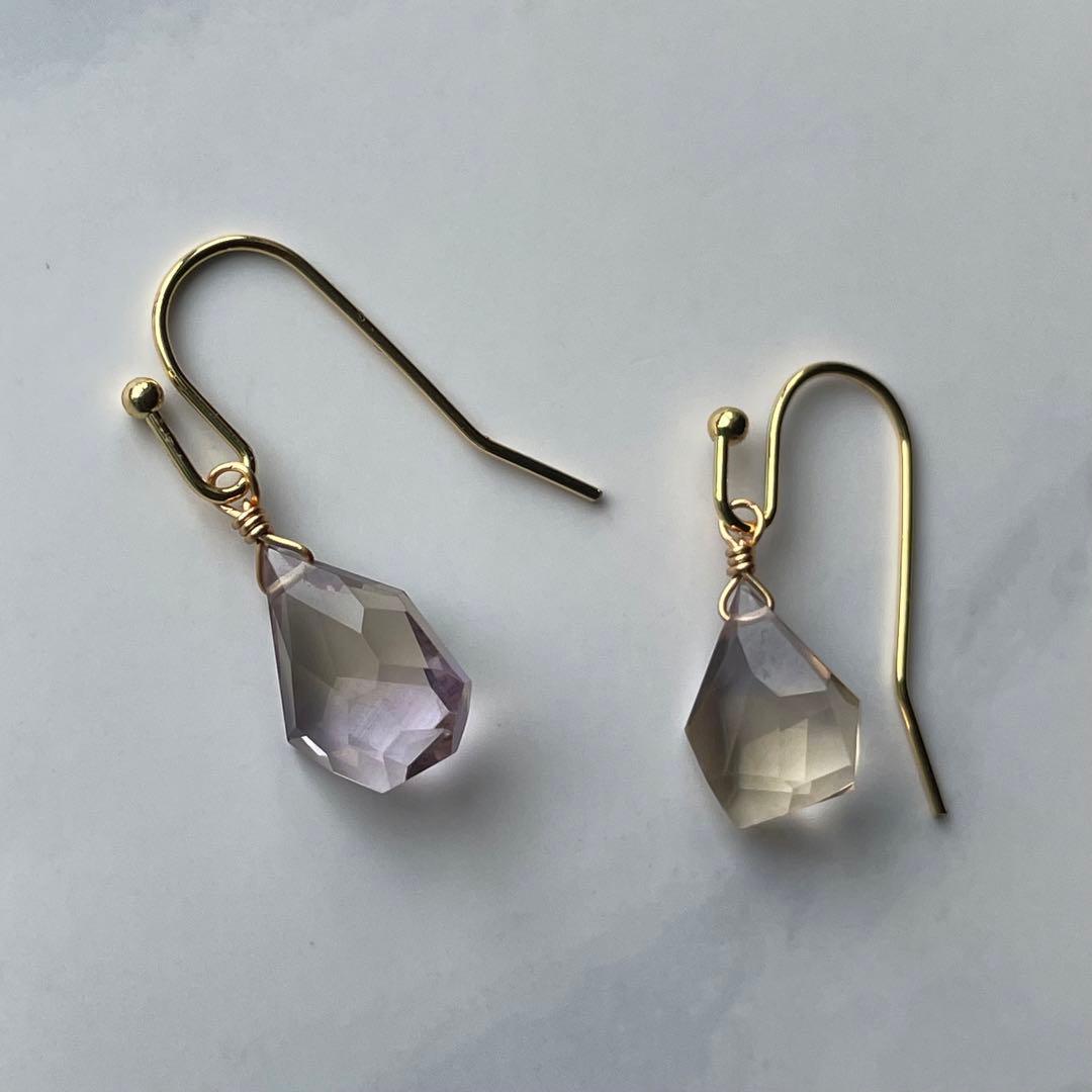 ラフカット アメトリン 一粒 シンプル ミニ フック ピアス 14kgf