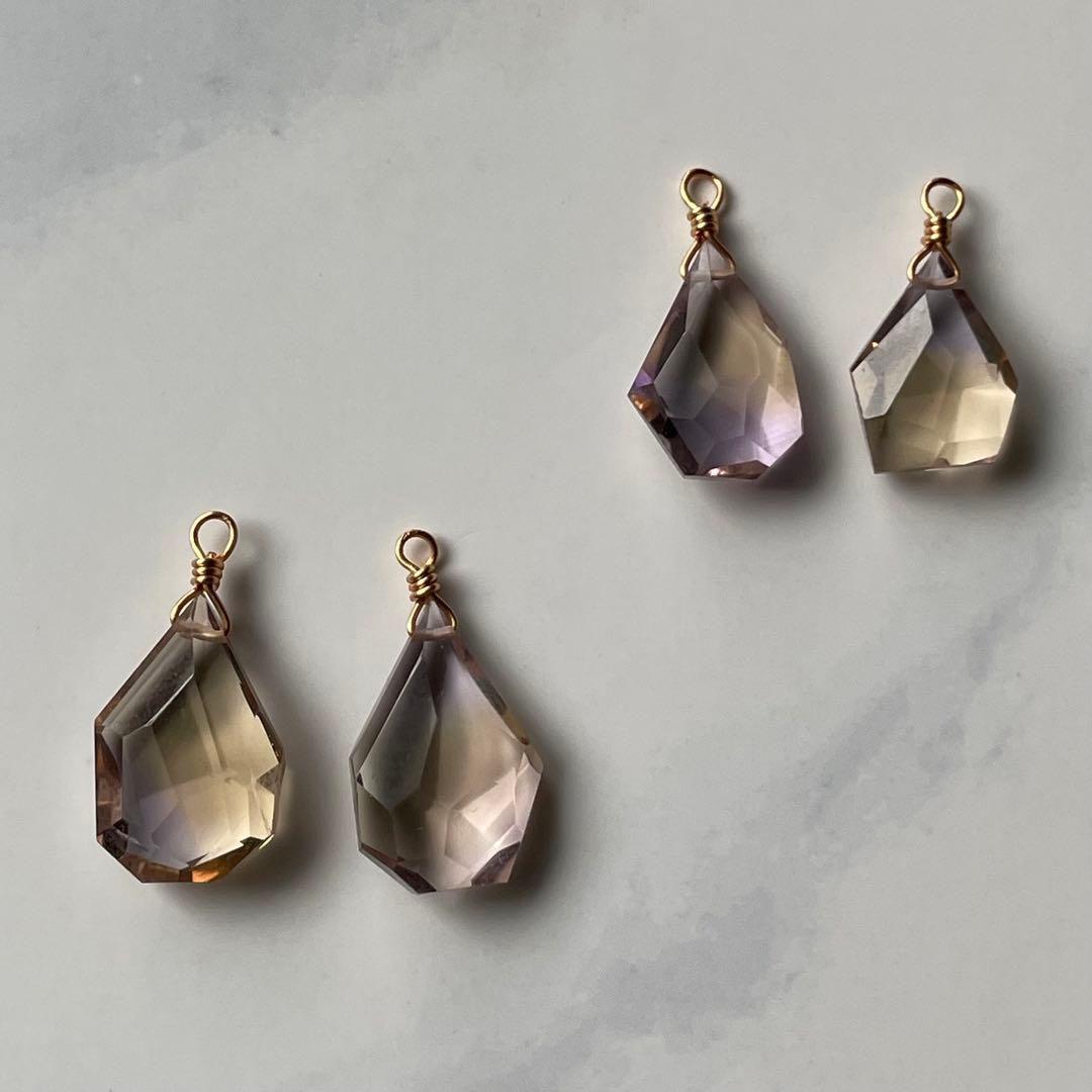 ラフカット アメトリン 一粒 シンプル ミニ フック ピアス 14kgf