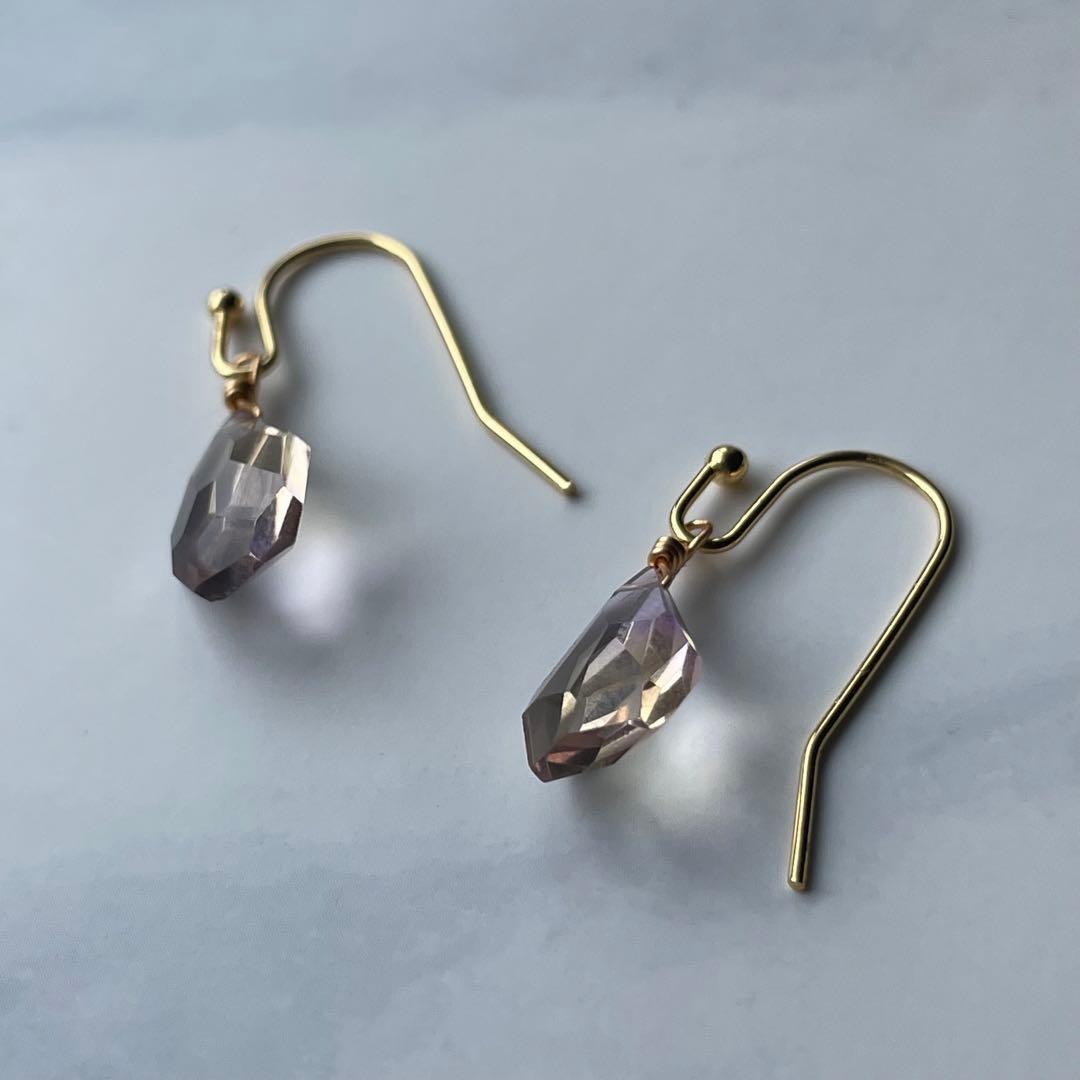 ラフカット アメトリン 一粒 シンプル ミニ フック ピアス 14kgf