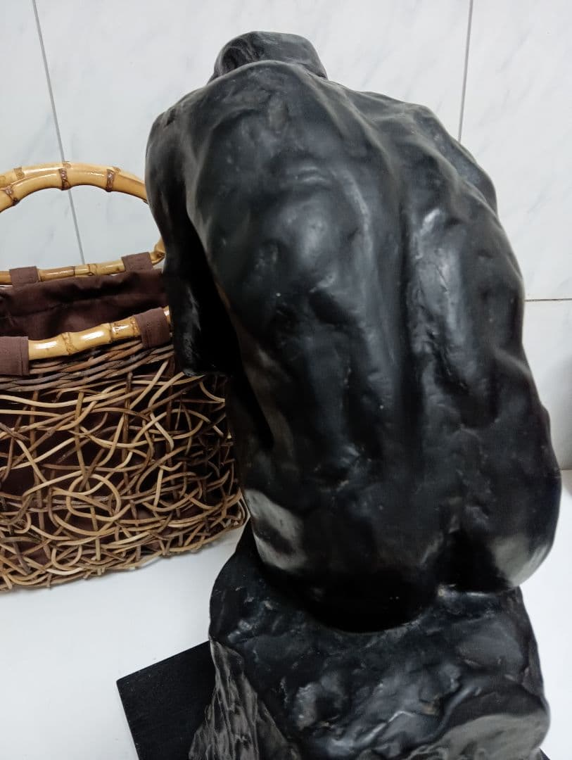 オーギュスト・ロダン稀少高さ４０センチ「考える人」モチーフ木彫美術彫刻飾り置物